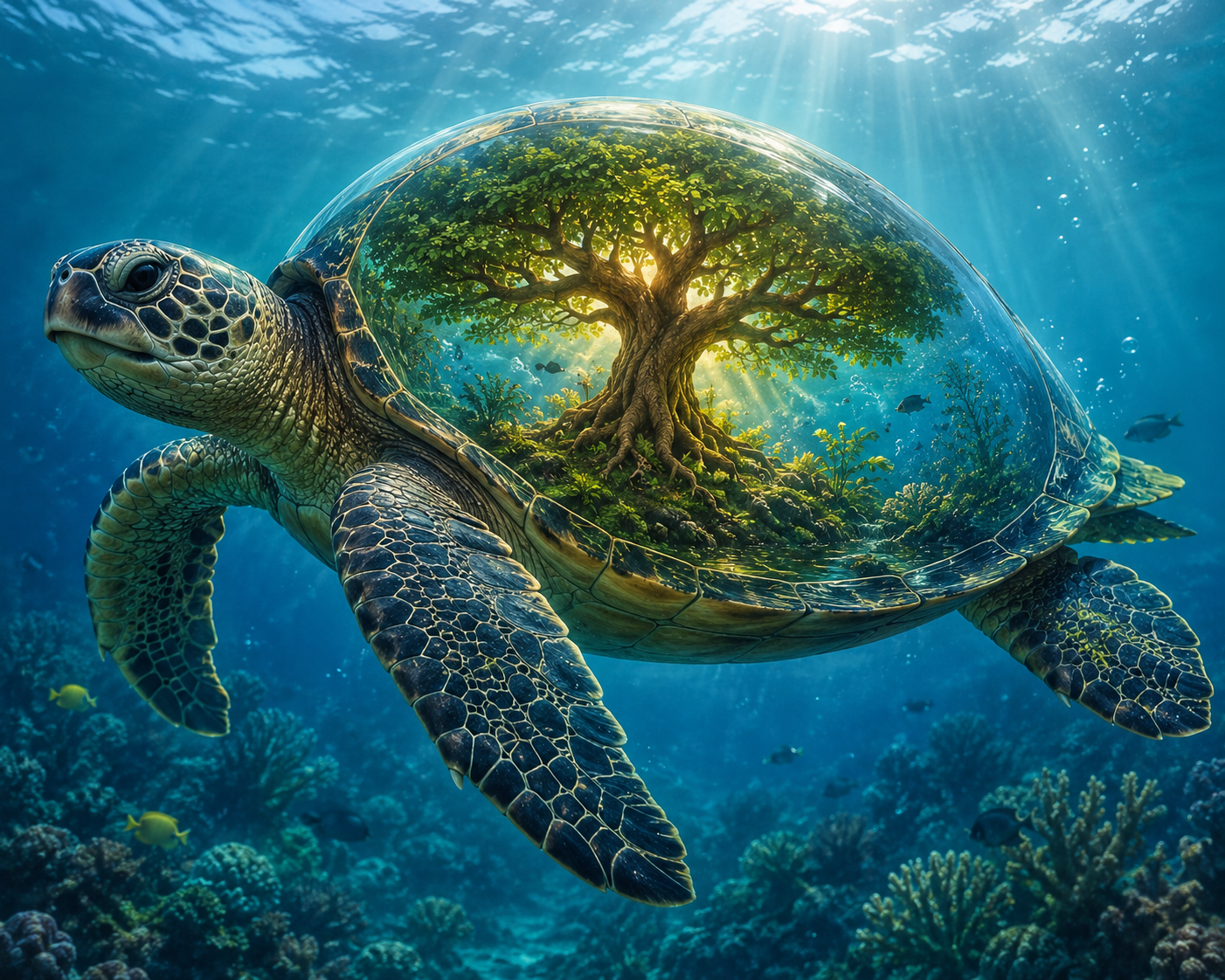Tortue dans un univers aquatique